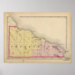 Poster Carte du comté de Presque Isle, Michigan