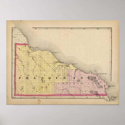 Poster Carte du comté de Presque Isle, Michigan (Devant)
