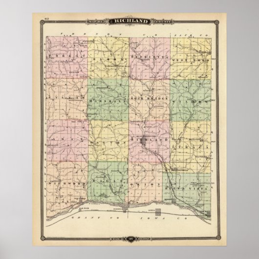 Poster Carte du comté de Richland, État du Wisconsin (Devant)