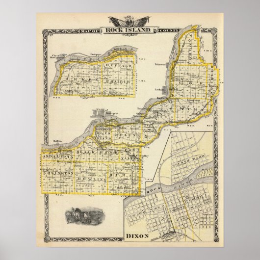 Poster Carte du comté de Rock Island et de Dixon (Devant)