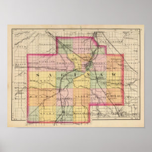 Poster Carte du comté de Saginaw, Michigan