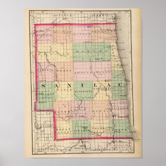 Poster Carte du comté de Sanilac, Michigan (Devant)