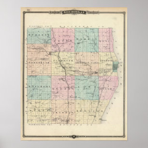 Poster Carte du comté de Sheboygan, État du Wisconsin