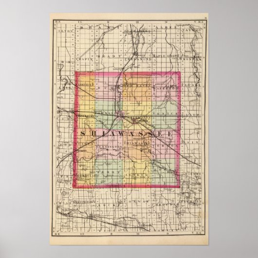 Poster Carte du comté de Shiawassee, Michigan (Devant)