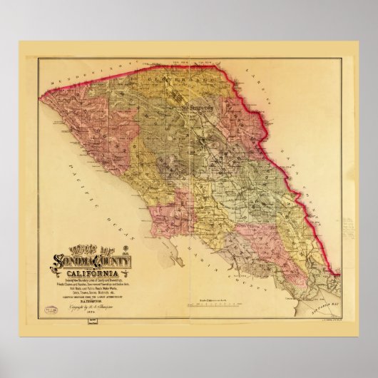Poster Carte du comté de Sonoma, Californie (1884) (Devant)