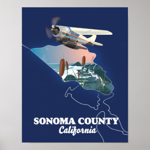 Poster Carte du comté de Sonoma en Californie