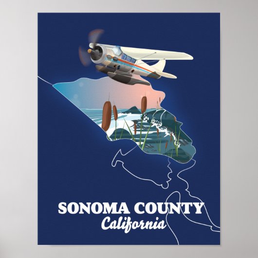 Poster Carte du comté de Sonoma en Californie (Devant)