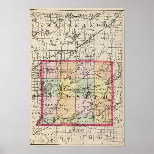 Poster Carte du comté de St Joseph, Michigan (Devant)