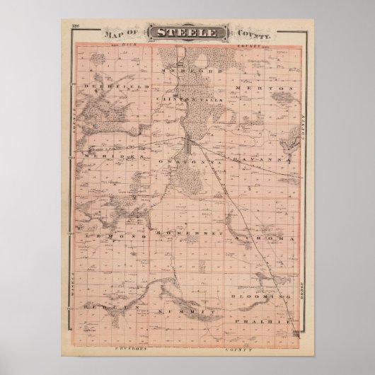 Poster Carte du comté de Steele, Minnesota (Devant)