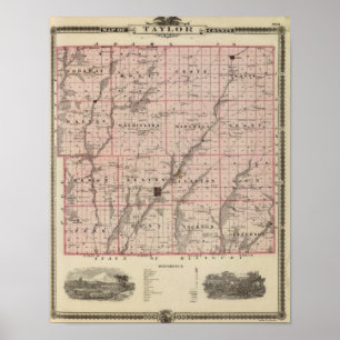 Poster Carte du comté de Taylor, État de l'Iowa