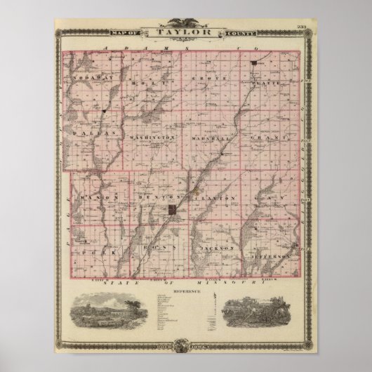 Poster Carte du comté de Taylor, État de l'Iowa (Devant)