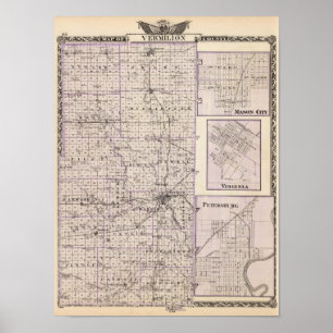 Poster Carte du comté de Vermilion, Mason City