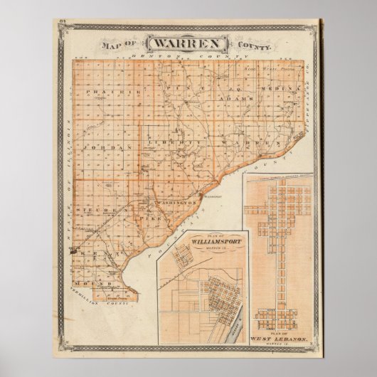 Poster Carte du comté de Warren avec plan du Liban-Ouest (Devant)