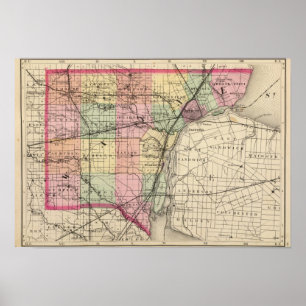 Poster Carte du comté de Wayne, Michigan