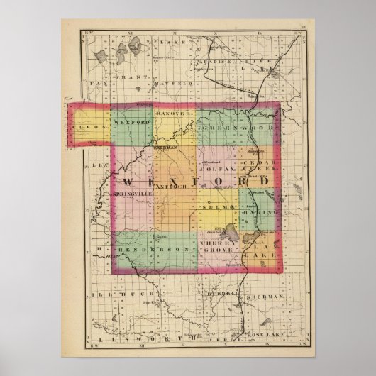 Poster Carte du comté de Wexford, Michigan (Devant)