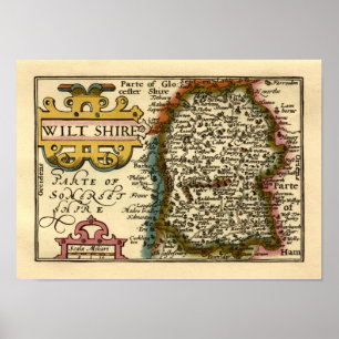 Poster Carte du comté de Wiltshire, Angleterre