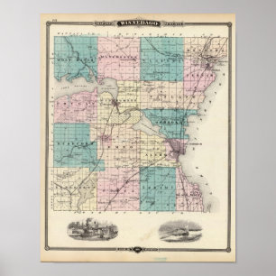 Poster Carte du comté de Winnebago, État du Wisconsin