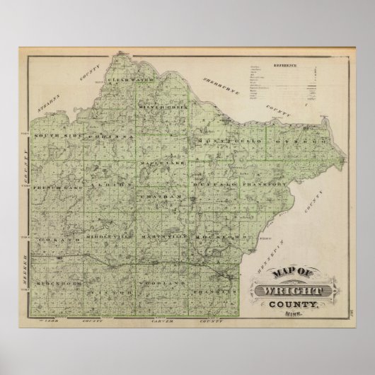 Poster Carte du comté de Wright, Minnesota (Devant)