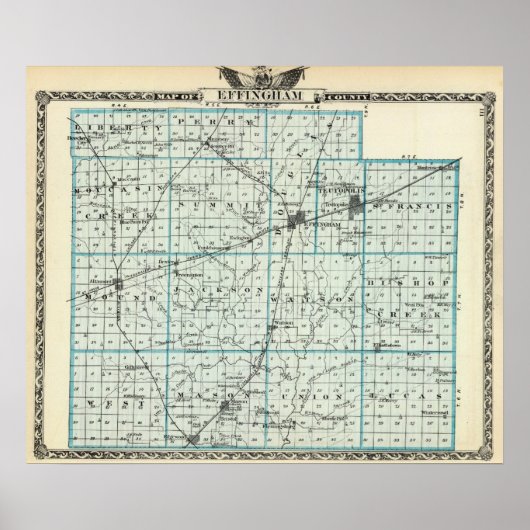 Poster Carte du comté d'Effingham (Devant)