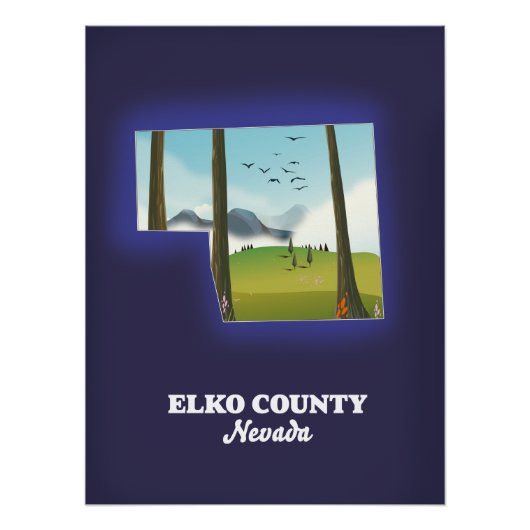 Poster Carte du comté d'Elko Nevada (Devant)