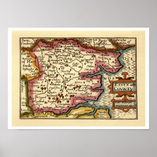 Poster Carte du comté d'Essex historique, Angleterre (Devant)