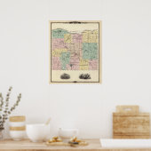 Poster Carte du comté d'Iowa, État du Wisconsin (Cuisine)