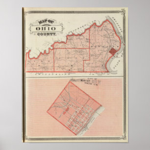 Poster Carte du comté d'Ohio avec la ville de Soleil