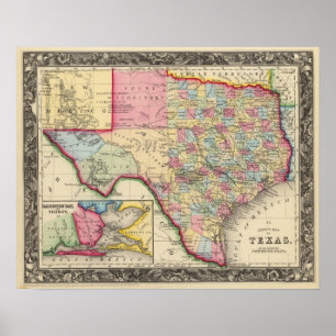Poster Carte Du Comté Du Texas