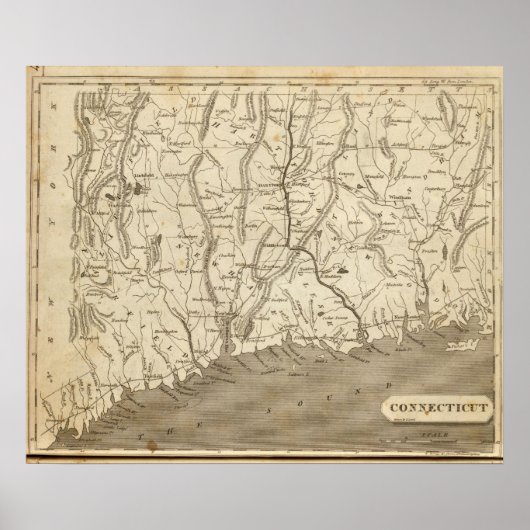 Poster Carte du Connecticut par Arrowsmith (Devant)
