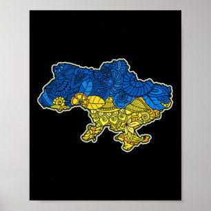 Poster Carte du contour de l'Ukraine Cadeau Drapeau natio
