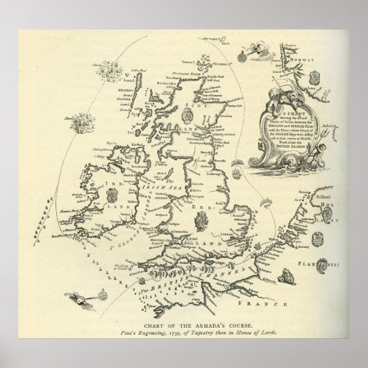 Poster Carte du cours de l'Armada espagnole (Devant)