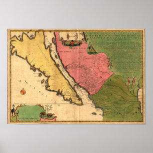 Poster Carte du cru 1720 de la Californie comme île