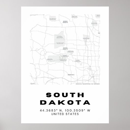 Poster Carte du Dakota du Sud (Devant)