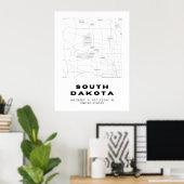 Poster Carte du Dakota du Sud (Bureau à domicile)
