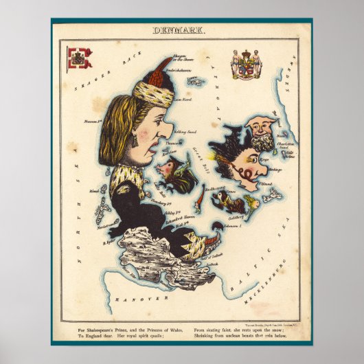 Poster Carte du Danemark (1868) (Devant)