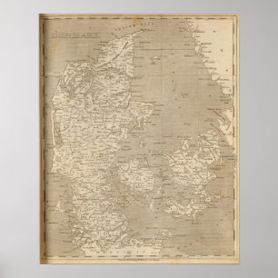 Poster Carte du Danemark par Arrowsmith