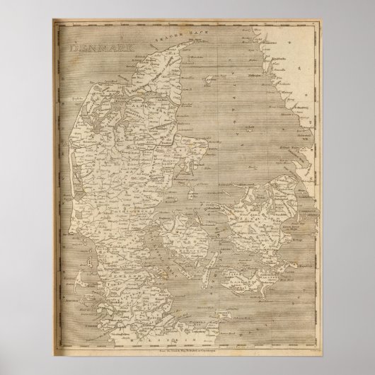 Poster Carte du Danemark par Arrowsmith (Devant)