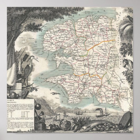 Poster Carte du Département de Finistere (Devant)