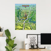 Poster Carte du dessin animé Austin Texas (Bureau à domicile)