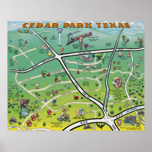 Poster Carte du dessin animé Cedar Park Texas