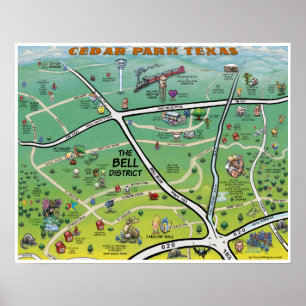 Poster Carte du dessin animé Cedar Park Texas