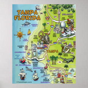 Poster Carte du dessin de Tampa en Floride