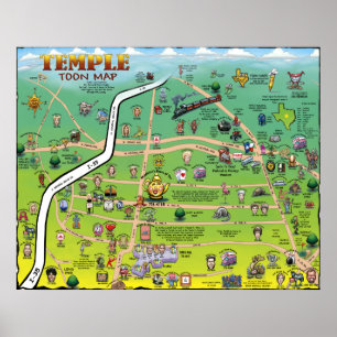 Poster Carte du dessin du temple du Texas