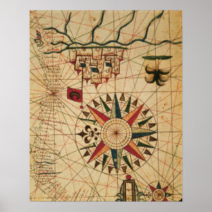 Poster Carte du diagramme de Portolan du Caire, Egypte