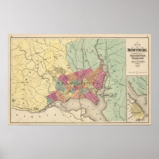 Poster Carte du district de Columbia, Washington (Devant)