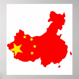 Poster Carte du drapeau de Chine taille réelle