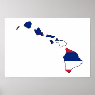 Poster Carte du drapeau d'Hawaii