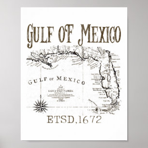Poster Carte Du Drapeau Du Golfe Des États-Unis D'Amériqu