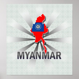 Poster Carte du drapeau du Myanmar 2.0