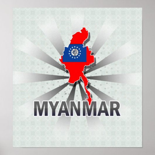 Poster Carte du drapeau du Myanmar 2.0 (Devant)